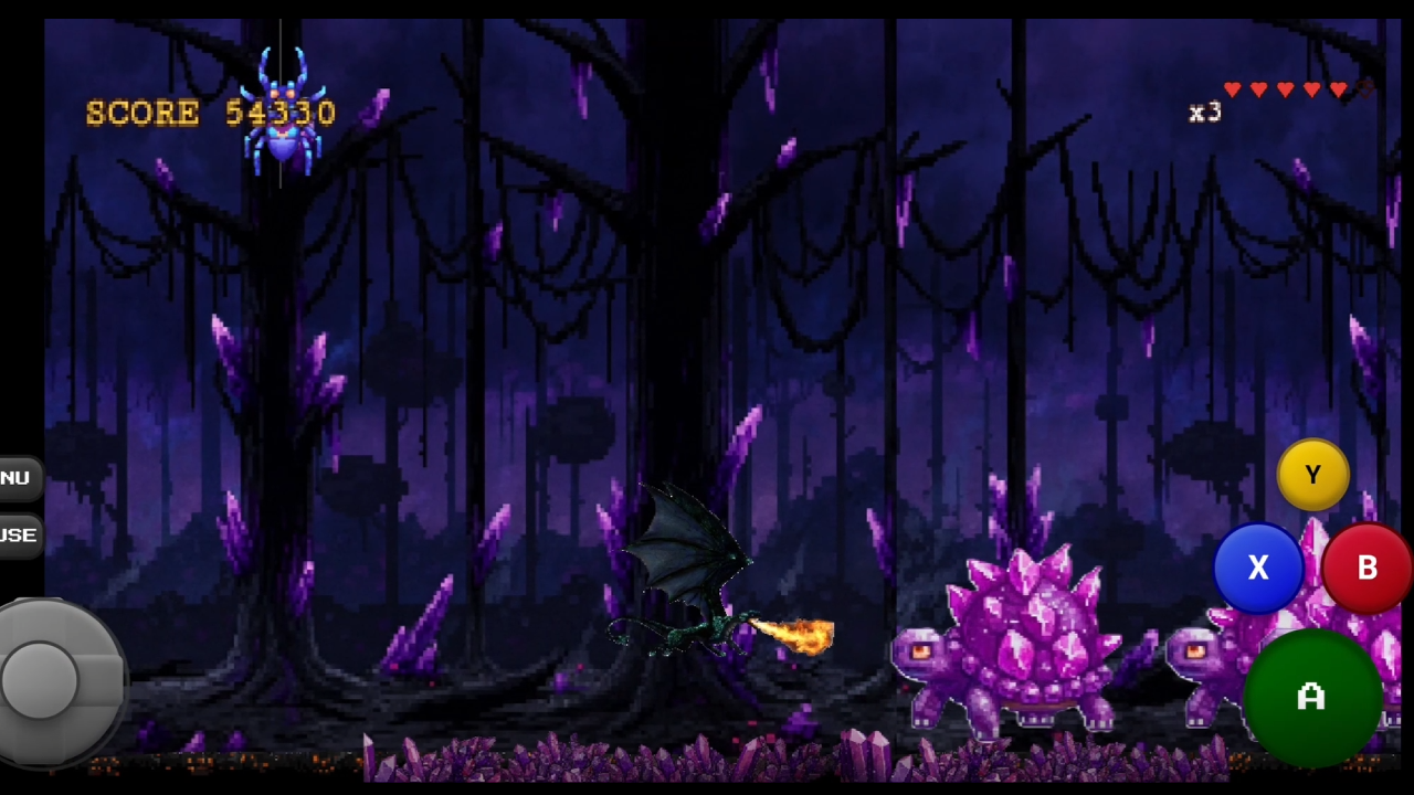 Dragon Flight screenshot showing the crystal forest realm with glowing terrain and hazards